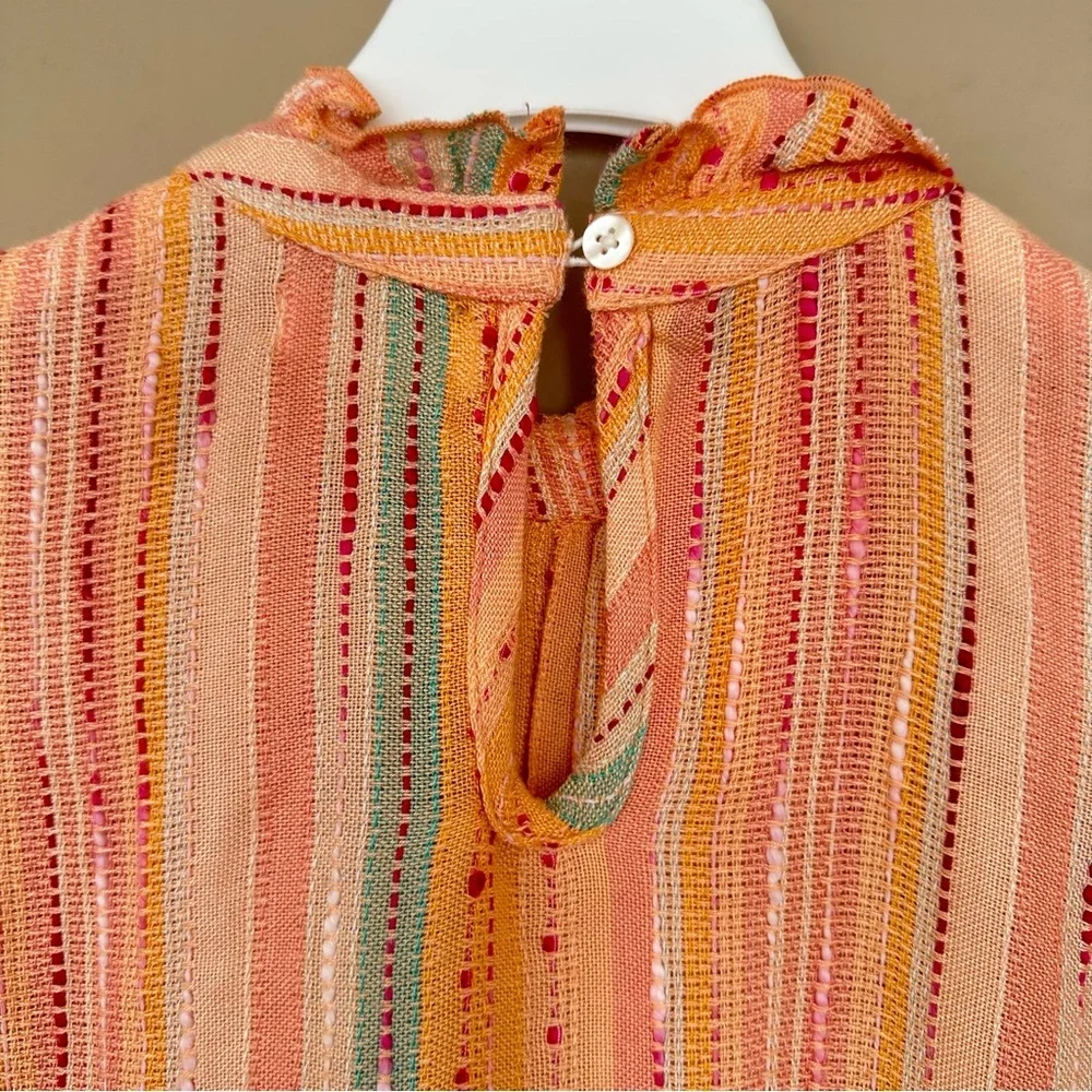 SOLD THML Women Medium Freeport Woven Striped Flutter Sleeve Embroidered Top Pea - Picture 10 of 12